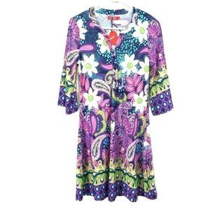 Hot Mama Multicolor Floral Blouse Size S 3/4 Sleeve